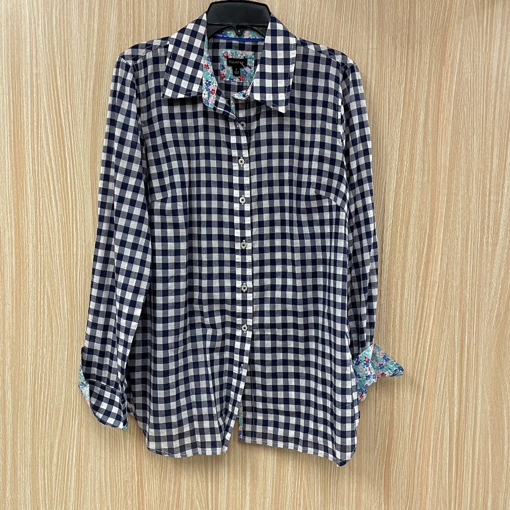 Talbots Navy Gingham Blouse Size Small